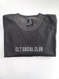 CLT Social Club embroidered tee in Pepper, folded with the collar showing